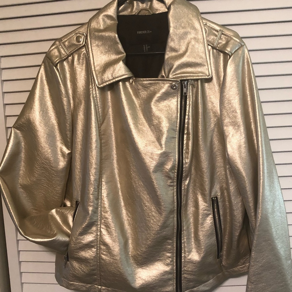 Gold Vegan Leather Moto Jacket